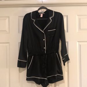 VICTORIA SECRET black silky embellished romper